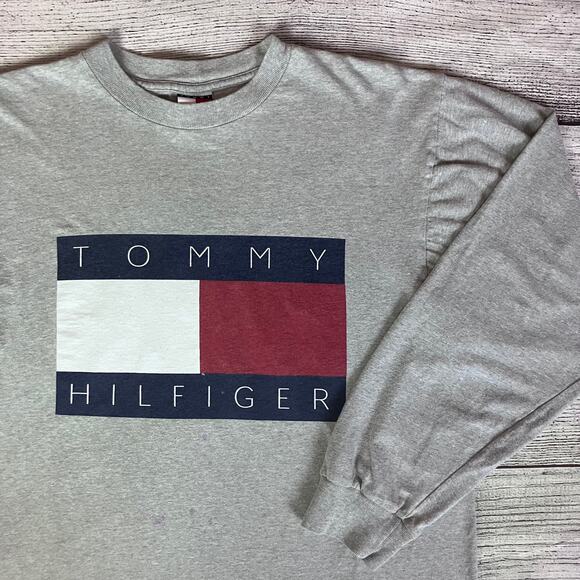 Vintage 1990s Tommy Hilfiger Big Flag Long Sleeve Shirt - Picture 1 of 8